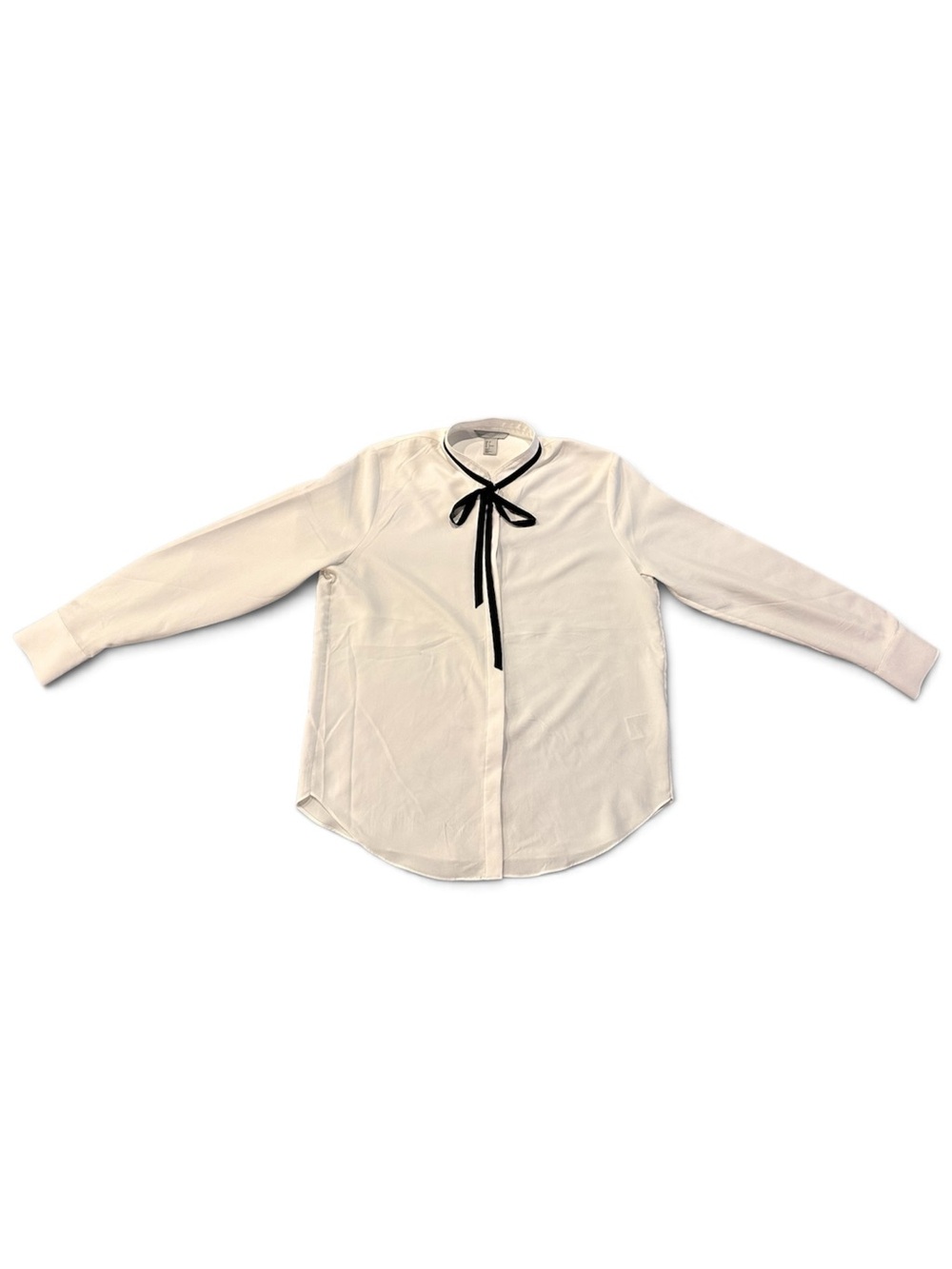 H&M White Button-Up Shirt with Black Tie Neck